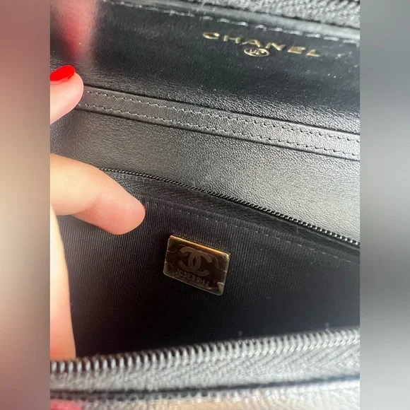CHANEL Black Caviar Wallet with Gold Chain & Charms - Picture 8 of 12